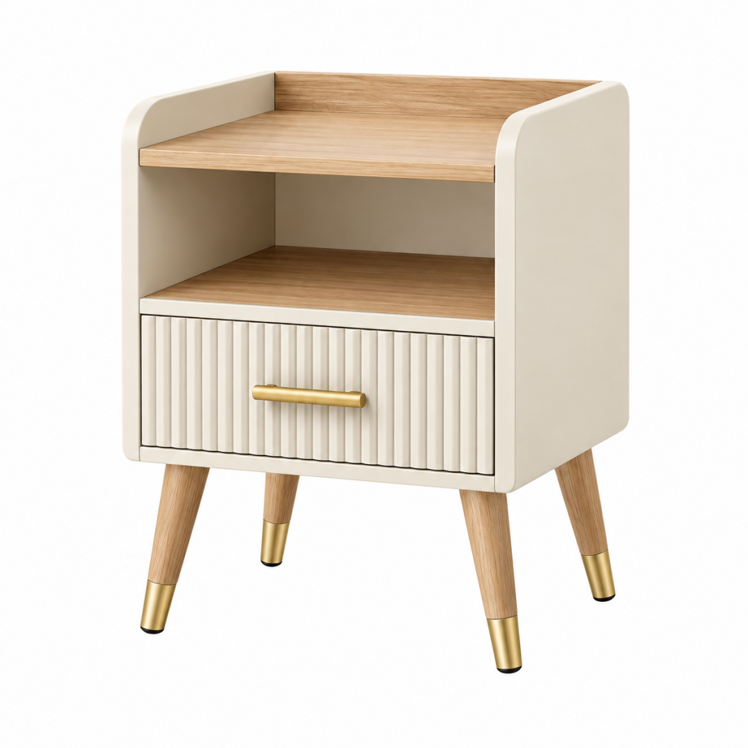 Nachttisch 45 x 40 x 65 cm Holz Weiß/Natur - Skandinavischer Stil mit Schublade