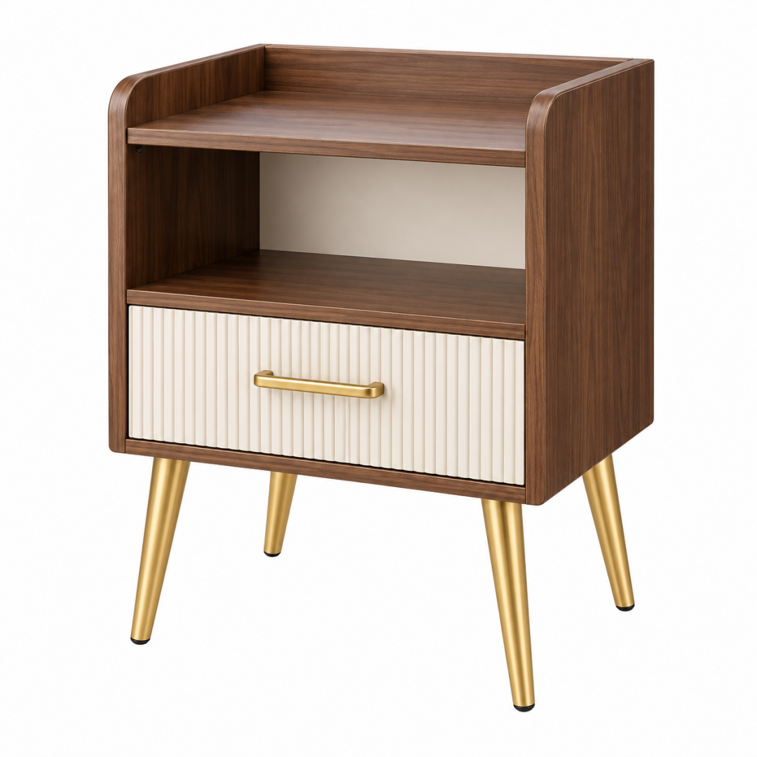 Nachttisch 45 x 40 x 65 cm Holzwerkstoff Braun Creme mit Schublade im Retro-Stil