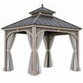 Pavillon 300 x 300 x 300 cm Metall Taupe Anthrazit mit Vorhängen für Garten im klassischen Stil