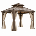 Gartenpavillon 300 x 300 x 300 cm Metall Braun-Beige mit Vorhängen und Belüftungsdach