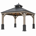 Gartenpavillon 400 x 400 cm Holz und Metall Grau Schwarz mit belüftetem Spitzdach