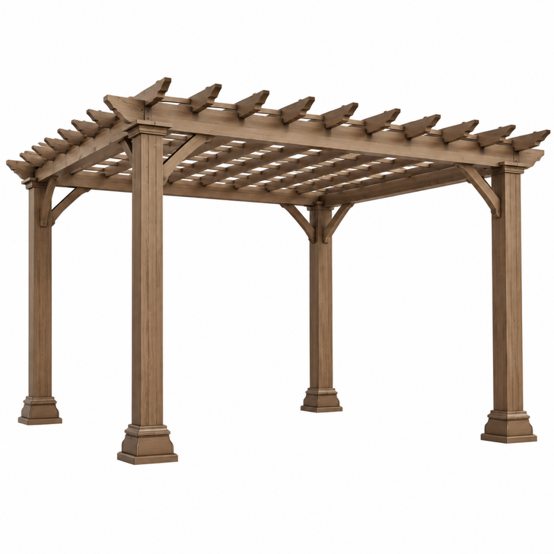 Holzpergola 300 x 300 x 240 cm braun mit Lattendach für den Außenbereich