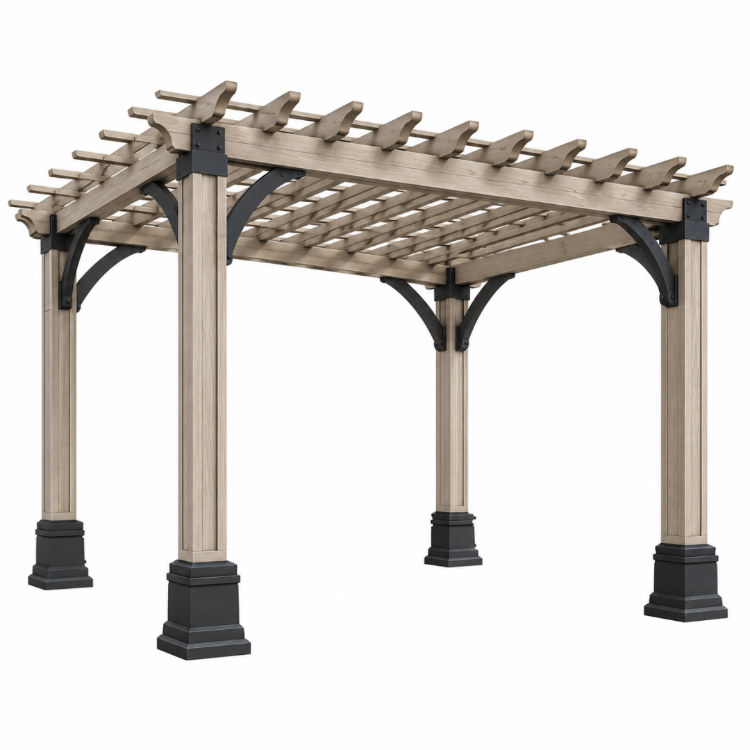 Holzpergola 300 x 300 x 250 cm Natur/Schwarz mit offenem Lattendach für den Garten
