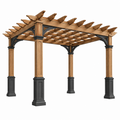Holzpergola 360 cm x 360 cm x 260 cm Naturbraun Schwarz für Garten mit offenem Dach