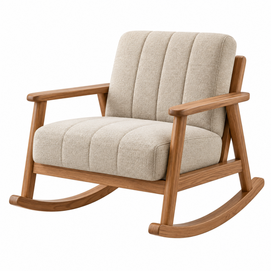 Schaukelstuhl 90 x 70 x 100 cm aus Holz in Beige mit Strukturstoff im Retro-Stil